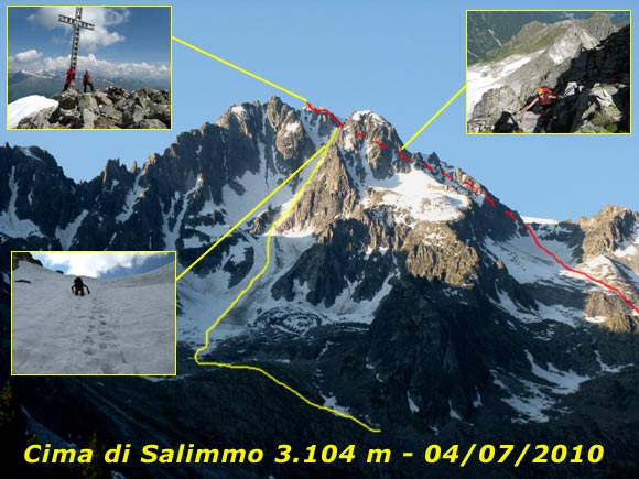 Cima di Salimmo - La Cima di Salimmo con il percorso di salita (rosso) e discesa (giallo)