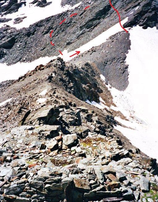 Cime dei Forni - Il Passo di Zebr Sud dalla quota 3119 e l'itinerario di accesso al passo