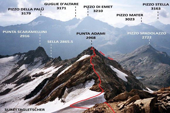 Traversata delle cime del Pizzo Suretta - Panorama verso SE dalla Punta Rossa