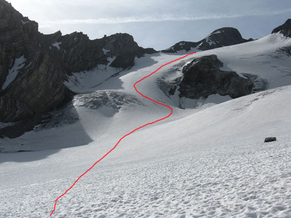 Cima Tuckett - Via di salita sul ghiacciaio di Madaccio