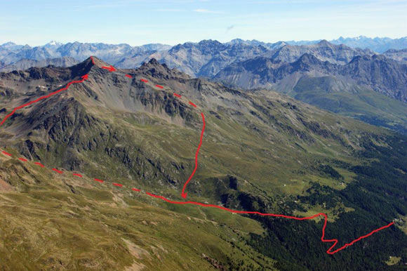 Monte Forcellina - Il percorso di salita e di discesa, da SSW