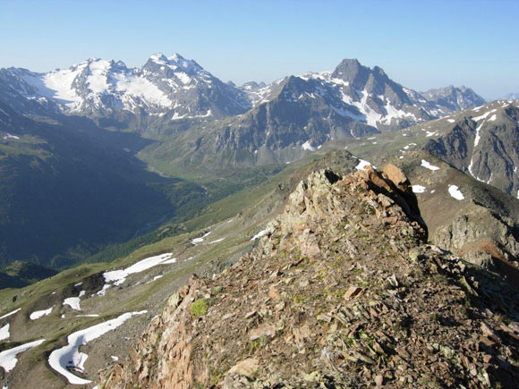 monteforcellina - Sulla cresta SW. A sinistra le Cime di Lago Spalmo e la Cima Viola, a destra il Corno di Dosd