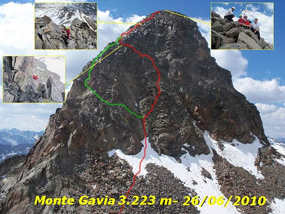 montegavia - Torrione finale del Monte Gavia e i due possibili percorsi di salita visti dall'antecima