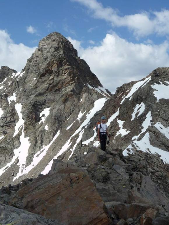 Monte Gavia - Lungo la cresta verso l'antecima con vista sul torrione finale della vetta