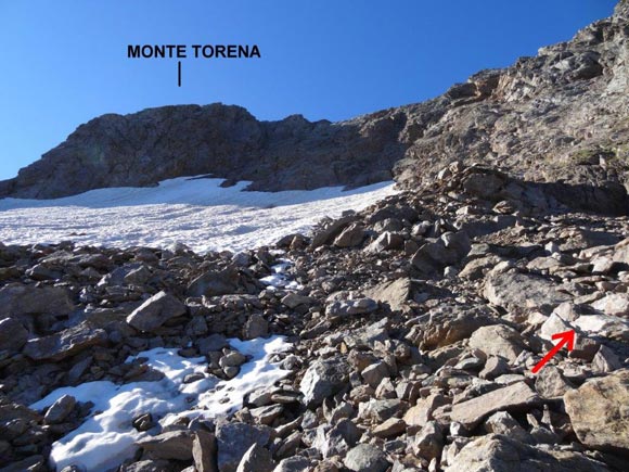 Monte Torena da nord - La seconda placca di ghiaccio, dove terminano i segnali