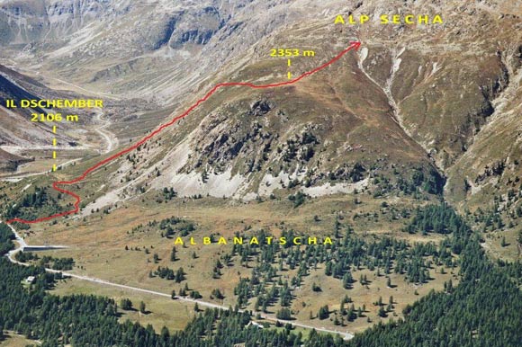 Piz Albana - La partenza ripresa da SE