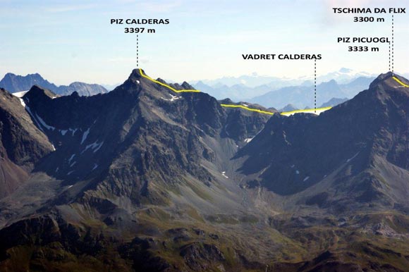 pizcalderas - Immagine ravvicinata da SW, dalla vetta del Piz Platta