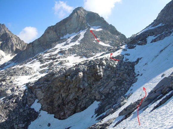 Piz Casnil - Il Canale da attraversare sotto il versante W della (q. 3040 m)