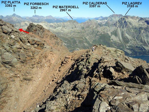 Piz da la Margna - Al termine della cresta SSE, al centro la spalla detritica