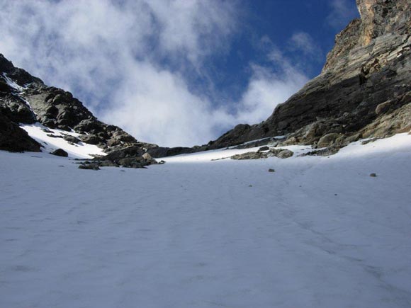 Piz Duan - Sul ghiacciaio, lungo il ripido canale di destra