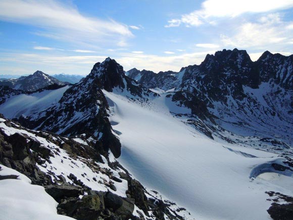 Piz Grialetsch - Panorama di vetta verso E. A sinistra il Piz Grialetsch, a destra il Piz Vadret e il Piz Vadret Pitschen