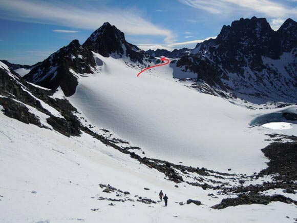 pizgrialetsch - Al termine del pendio SE, ci attende la traversata sulla Vadret Vallorgia 