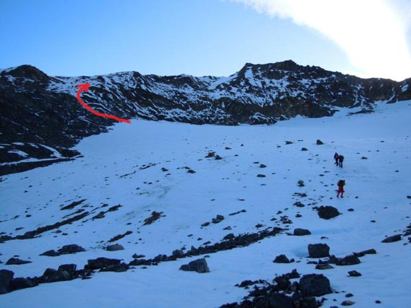 Piz Grialetsch - Sul ghiacciaio senza nome, in alto lo Scalettahorn