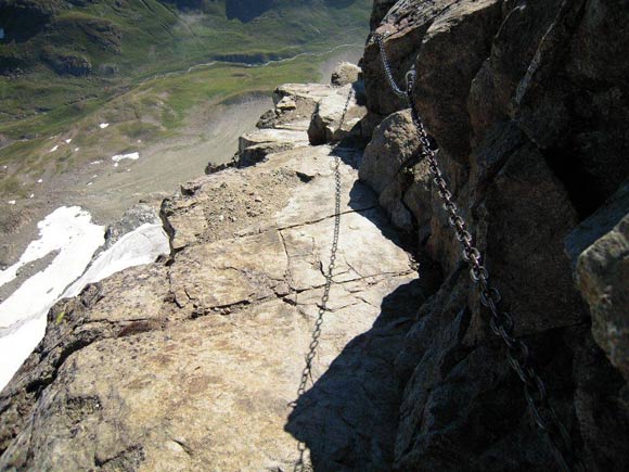 Piz Gàïïglia - La placchetta appena risalita, il punto pi esposto