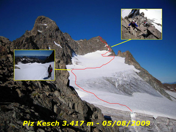 Piz Kesch - Dalla Porta d'Es-cha, la Vadret da Porchabella e il Piz Kesch che da qui sembra molto impegnativo, a sinistra la Keschnadel