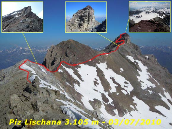 Piz Lischana - Il percorso sottocresta alla vetta.