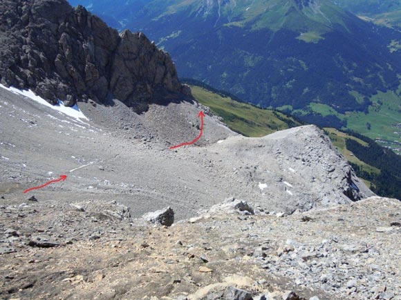 Piz Mitgel - L in basso a centro immagine inizia la Senda diagonala