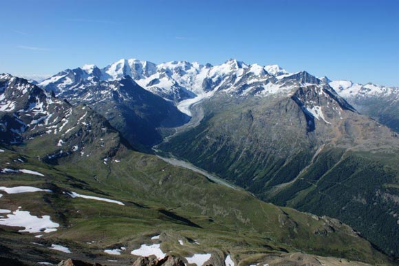 pizmuragl - Panorama verso S. Il Gruppo del Bernina e la Vadret da Morteratsch