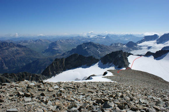 Piz Tschierva - A sinistra la Vadret da Misaun, a destra il Vadrettin da Tschierva e la Fuorcla da Boval