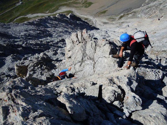 Piz Uertsch - Il passaggio pi impegnativo, un caminetto/diedro di II+