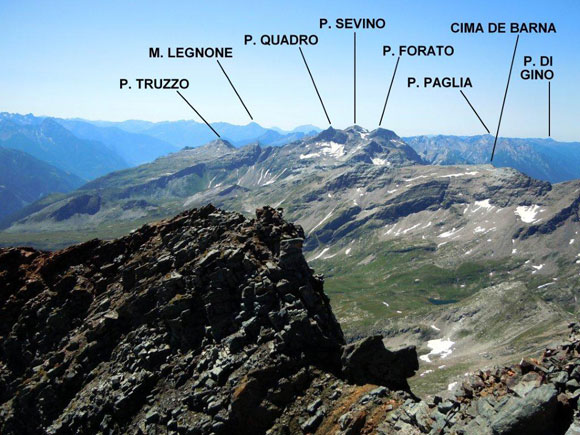Pizzi dei Piani - Panorama verso S, in basso l'intaglio da superare