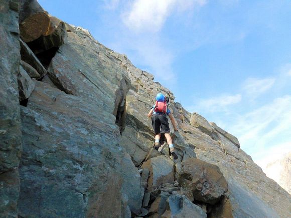 Pizzo Rachele - Il passaggio chiave, III+ (da scendere in corda doppia)