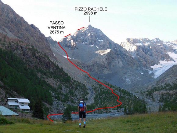 Pizzo Rachele - Il Pizzo Rachele dalla piana dei rifugi Porro e Ventina