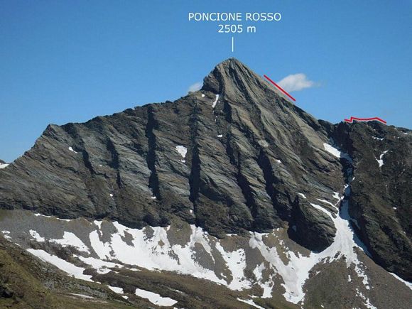 Poncione Rosso - La parete W alta 500 m, un 