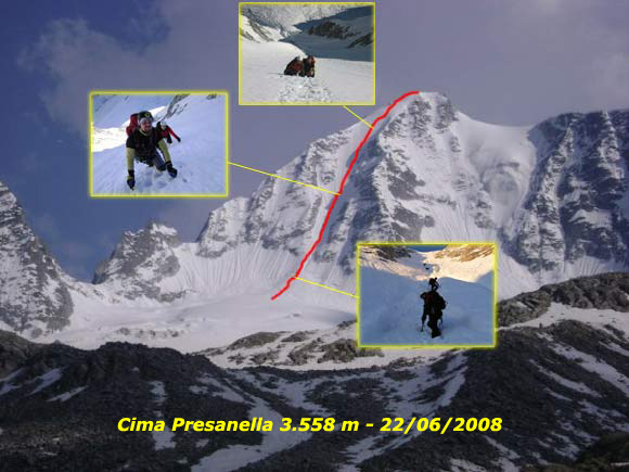 Cima Presanella - Parete N - La via di salita lungo lo scivolo ghiacciato della parete nord