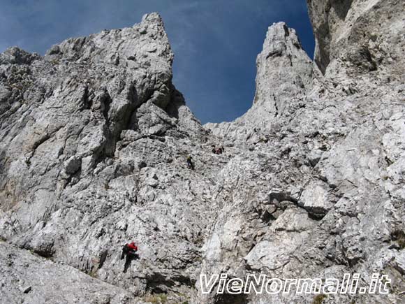 Pizzo della Presolana Ovest - L'articolata paretina di accesso al canalone finale