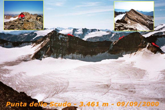 Punta dello Scudo - A destra la Punta dello Scudo e a sinistra la Punta Peder di Mezzo, da N