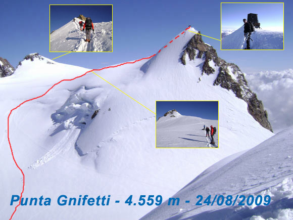 Punta Gnifetti - La Punta Gnifetti con il percorso di salita vista dalla Punta Parrot