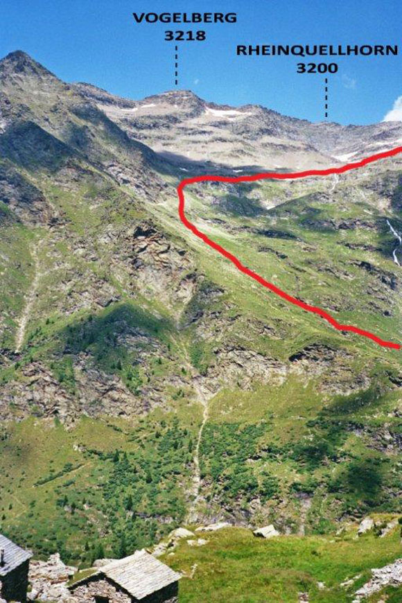 Puntone dei Fraciàn - Rheinquellhorn - L'itinerario dall'Alpe di Piotta