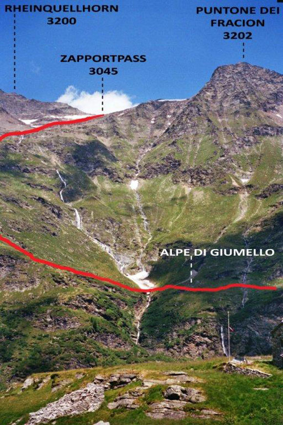 Puntone dei Fraciàn - Rheinquellhorn - L'itinerario dall'Alpe di Piotta