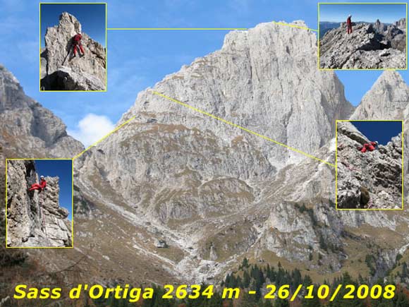 Sass Ortiga - La cima e il percorso di salita visti salendo al Bivacco Menegazzi