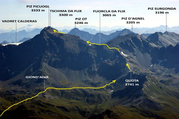 Tschima da Flix - Immagine ravvicinata da SW, dalla vetta del Piz Platta