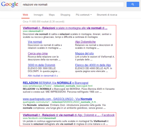 Posizionamento in Google VieNormali.it per relazioni vie normali