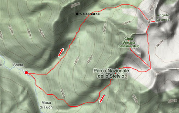 Mappa del percorso Traversata Angelo Grande - Cima Vertana