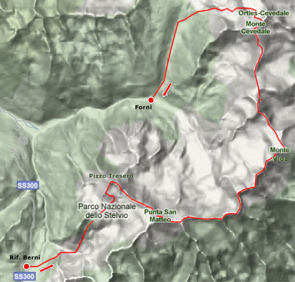 Mappa del percorso Traversata delle 13 cime