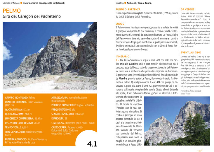 Pagina tipo del libro Escursionismo consapevole in Dolomiti