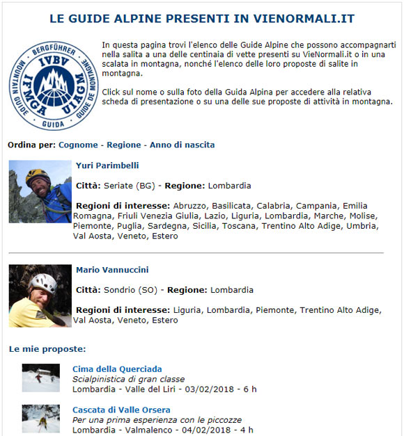 Compari nell'elenco delle Guide Alpine